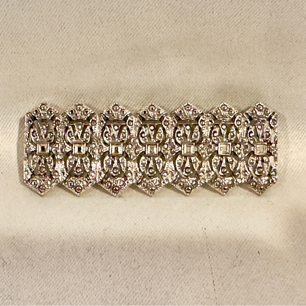 Vintage 90s Faux Marcasite Crystal Chunky Brooch Victorian Edwardian Style Pin